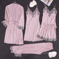 2021 wholesale 5 pieces pink satin sleepwear  pajamas sets for women